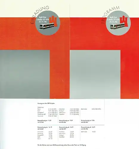 Presse-Info Roll-Out S-Bahn ET 474 am 21. 11. 1996 in Salzgitter-Watenstedt. 