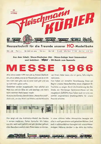Fleischmann Kurier
 Hauszeitschrift für die Freunde unserer H0-Modellbahn
 Heft 21/1966. 