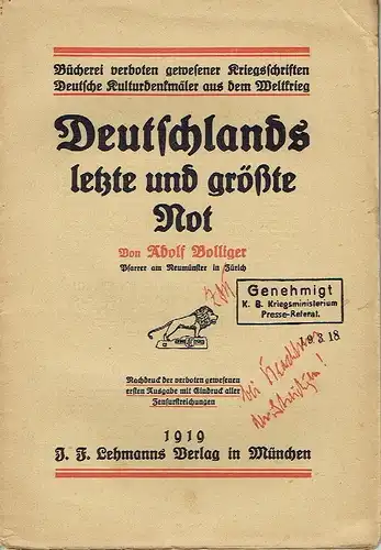 Adolf Bolliger, Pfarrer am Neumünster in Zürich: Deutschlands letzte und größte Not. 