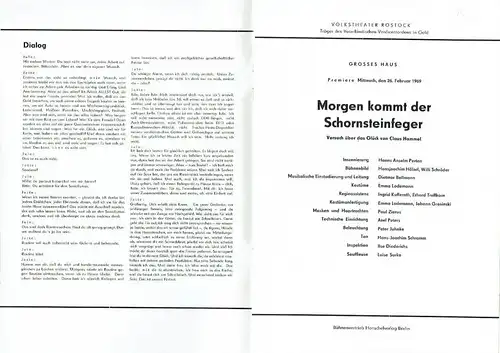 Morgen kommt der Schornsteinfeger
 Dialog-Blätter des Volkstheaters Rostock. 