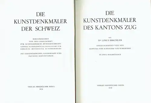 Dr. Linus Birchler: Die Kunstdenkmäler des Kantons Zug
 1. Halbband
 Die Kunstdenkmäler der Schweiz, Band 5. 