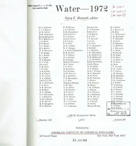 Water ‒ 1972
 AIChE Symposium, Series Number 129, Volume 69. 