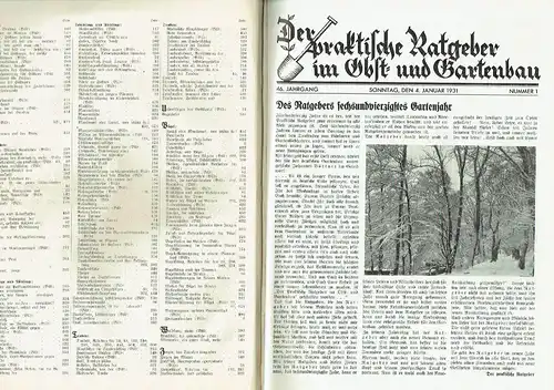 Der praktische Ratgeber im Obst- und Gartenbau
 Seit 45 Jahren der anerkannte Förderer für Gartenliebhaber, praktische Gärtner und Blumenfreunde
 Jahrgang 1931, Ausgabe A. 