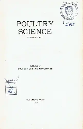 Poultry Science
 Volume XXVII. 