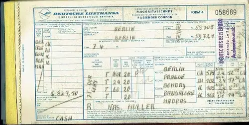 je 2 Passenger Tickets / Flugscheine von Air India Bombay & Lufthansa der DDR. 