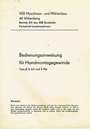 Bedienungsanweisung für Handmontagegewinde Type 2, 3.2 und 5 Mp. 