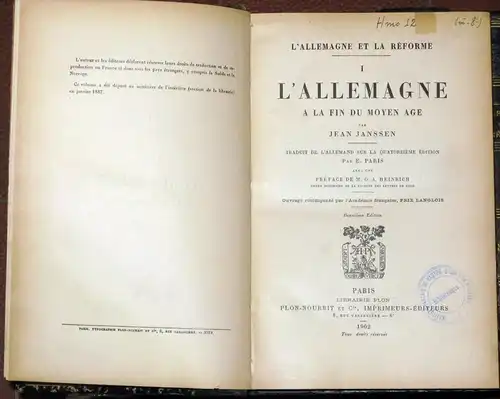 Jean Janssen: L'Allemagne et la Réforme
 8 Bände, komplett. 