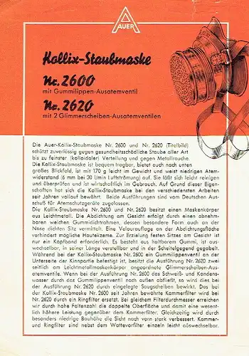 Kollix Staubmaske Nr. 2600 / Nr. 2620
 Prospekt. 