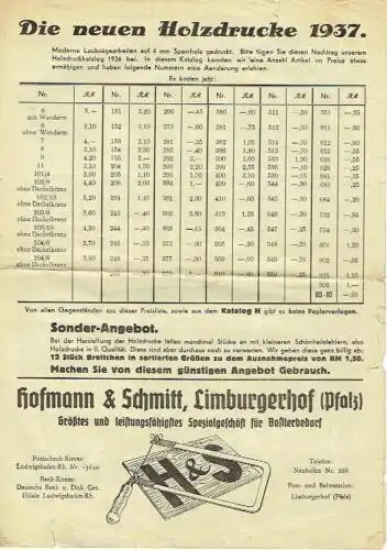 Die neuen Holzdrucke 1937
 Nachtrag für den Holzdruckkatalog 1936. 