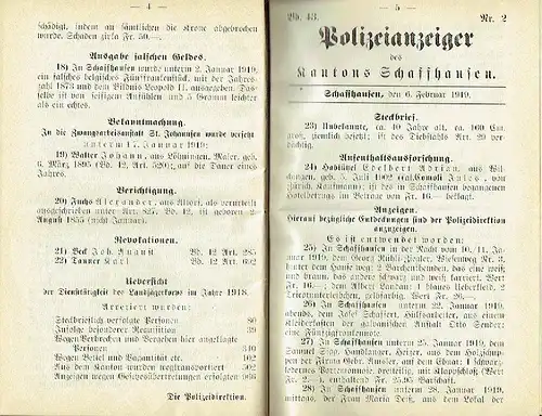 Polizei-Anzeiger des Kantons Schaffhausen
 Band 43. 