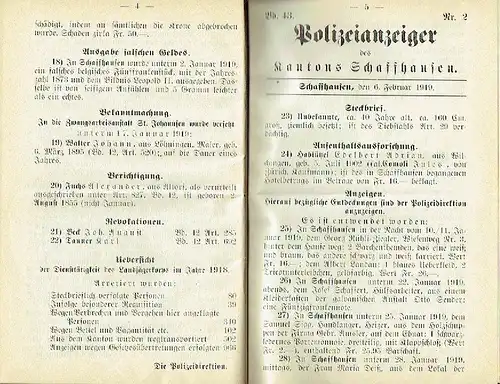 Polizei-Anzeiger des Kantons Schaffhausen. 