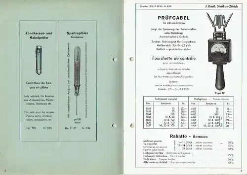 Meßinstrumente, Schalter, Säureprüfer, Sicherungen, Isolierband etc
 Liste Nr. 199: Autozubehör. 