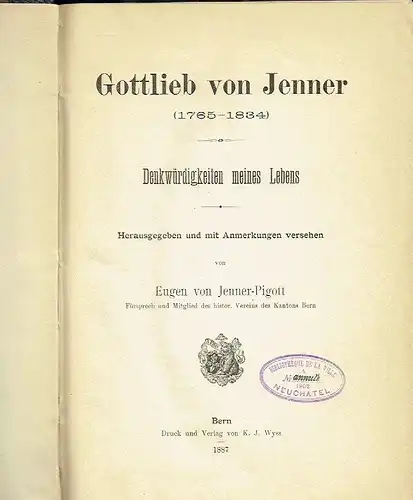 Denkwürdigkeite meines Lebens
 Gottlieb von Jenner (1765-1834). 