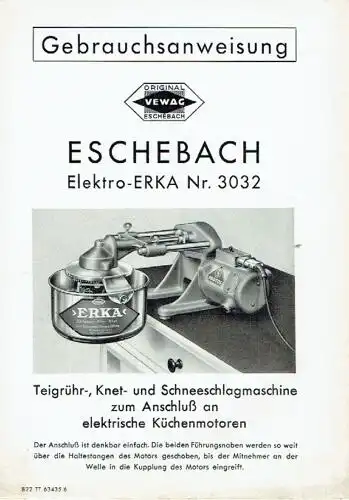 Gebrauchsanweisung Eschebach Elektro-Erka Nr. 3032. 