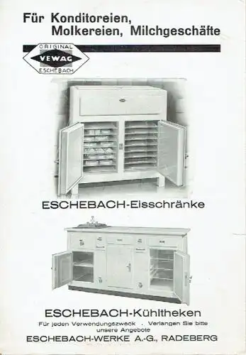 Für Konditoreien, Molkereien, Milchgeschäfte - Praktische Eschebach-Geräte. 