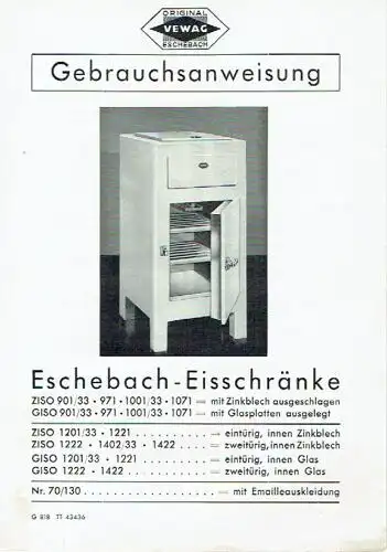 Eschebach Eisschränke, Gebrauchsanweisung. 