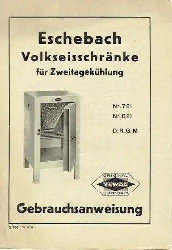 Eschebach Volkseisschränke für Zweitagekühlung, Gebrauchsanweisung. 