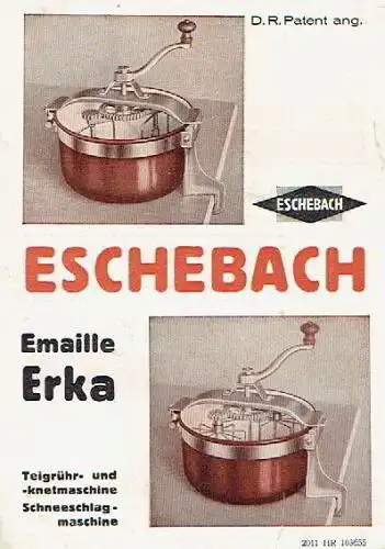 Teigrühr- und -knetmaschine, Schneeschlagmaschine Emaille Erka. 