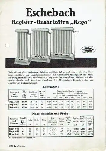 Eschebach Register-Gasheizofen "Rego". 