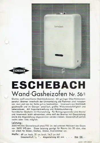 Eschebach Wand-Gasheizofen. 
