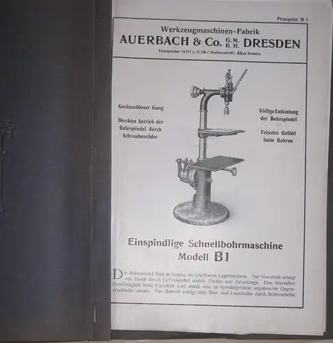 Auerbach & Co. Werkzeugmaschinenfabrik Dresden
 Mappe mit Sammlung loser Prospekte Drehbänke & andere Maschinen. 