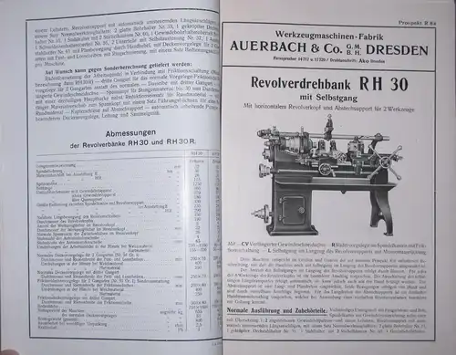 Auerbach & Co. Werkzeugmaschinenfabrik Dresden
 Mappe mit Sammlung loser Prospekte Drehbänke & andere Maschinen. 