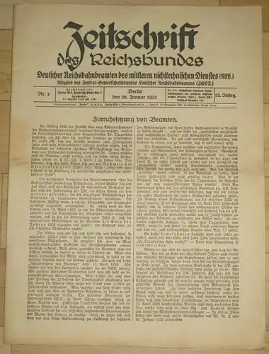 Zeitschrift des Reichsbundes Deutscher Reichsbahnbeamten des mittleren nichttechnischen Dienstes (REB)
 Nr. 2 / 1933. 