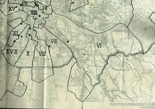 Plan der Landeshauptstadt Breslau mit Einteilung der Wohngebiete. 