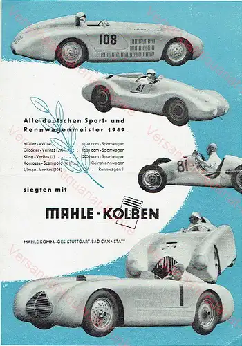 Alle deutschen Rennwagenmeister 1949 siegten mit Mahle-Kolben. 