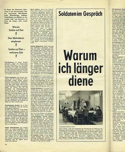 Warum ich länger diene - Soldaten im Gespräch
 NVA-Reporter, Sonderillustrierte der Nationalen Volksarmee, März 1965. 