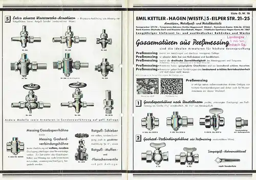 Gasarmaturen aus Pressmessing
 Liste G. W. 16. 