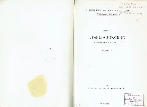 Stahlbau-Tagung ... 1956 in Köln
 Vorträge. 