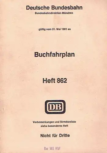 Buchfahrplan
 gültig vom 31. Mai 1981 an
 Heft 862. 