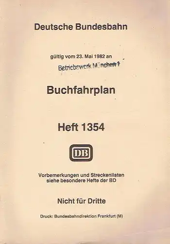 Buchfahrplan
 gültig vom 23. Mai 1982 an
 Heft 1354. 