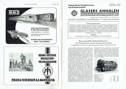 Glasers Annalen
 Zeitschrift für Verkehrstechnik und Maschinenbau
 Heft 2/1954. 