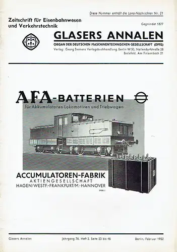 Zeitschrift für Verkehrstechnik und Maschinenbau
 Glasers Annalen. 