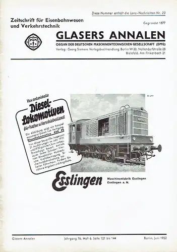 Glasers Annalen
 Zeitschrift für Verkehrstechnik und Maschinenbau. 