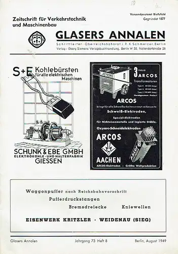 Zeitschrift für Verkehrstechnik und Maschinenbau
 Glasers Annalen. 