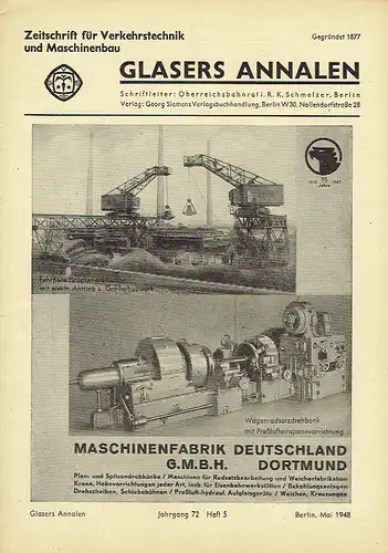 Glasers Annalen
 Zeitschrift für Verkehrstechnik und Maschinenbau. 