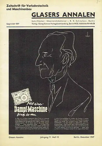 Glasers Annalen
 Zeitschrift für Verkehrstechnik und Maschinenbau
 Heft 12/1947. 