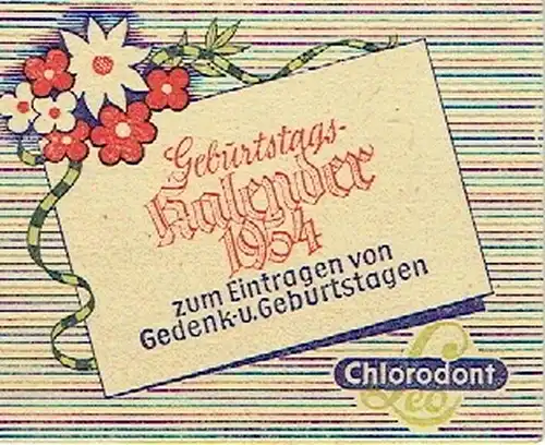 Geburtstags-Kalender 1954
 zum Eintragen von Gedenk- und Geburtstagen. 