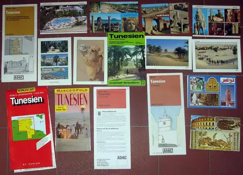 Konvolut Karten, Ansichtskarten und Reiseführer einer Reise nach Tunesien im Dezember 1994. 
