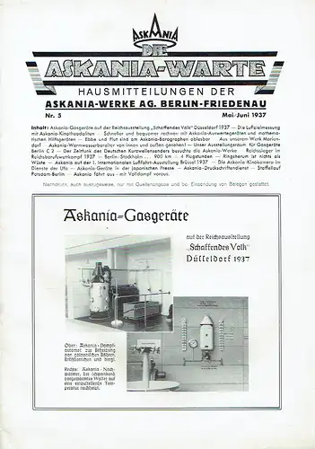 Die Askania-Warte
 Hausmitteilungen der Askania-Werke AG, Berlin-Friedenau
 Heft 5/1937. 
