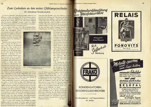 Helios
 Fach-Export-Zeitschrift für Elektrotechnik und Funktechnik
 Heft 5 der deutschen Exportausgabe, 49. Jahrgang, Heft 14. 
