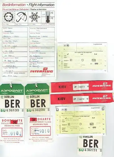 kleines Lot Bordinformation, Bordkarten, Gepäckscheine nach Kiew in der Ukraine. 