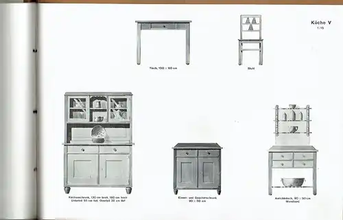 Architekt W. Schliebener: Vorbildliche Schlafzimmer- und Küchenmöbel
 40 Tafeln, je 6 verschiedene Muster, insgesamt 75 Einzelformen mit Grund- und Seitenrissen im Maßstab 1:10, Detailschnitte in halber natürlicher Grüße. 