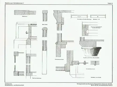 Architekt W. Schliebener: Vorbildliche Schlafzimmer- und Küchenmöbel
 40 Tafeln, je 6 verschiedene Muster, insgesamt 75 Einzelformen mit Grund- und Seitenrissen im Maßstab 1:10, Detailschnitte in halber natürlicher Grüße. 