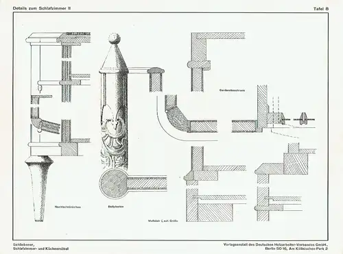 Architekt W. Schliebener: Vorbildliche Schlafzimmer- und Küchenmöbel
 40 Tafeln, je 6 verschiedene Muster, insgesamt 75 Einzelformen mit Grund- und Seitenrissen im Maßstab 1:10, Detailschnitte in halber natürlicher Grüße. 