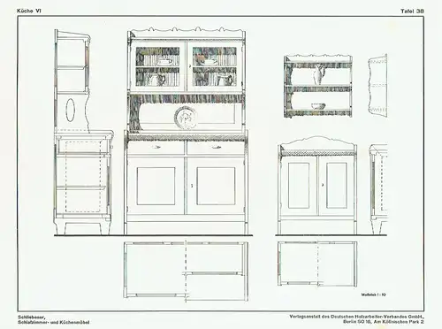 Architekt W. Schliebener: Vorbildliche Schlafzimmer- und Küchenmöbel
 40 Tafeln, je 6 verschiedene Muster, insgesamt 75 Einzelformen mit Grund- und Seitenrissen im Maßstab 1:10, Detailschnitte in halber natürlicher Grüße. 