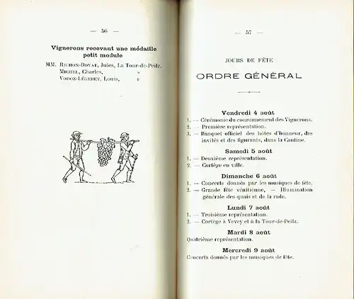 Livret Officiel de la Fête des Vignerons
 se célébrant à Vevey ... aoùt 1905. 